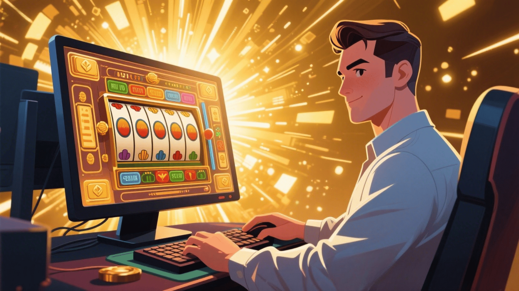 Pemain profesional sedang bermain slot online dengan percaya diri